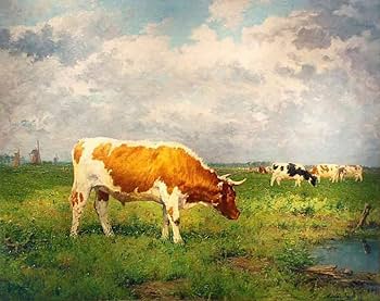 Amazon.co.jp: 24 枚の絵画牛 29 匹の動物の風景画 キャンバス上